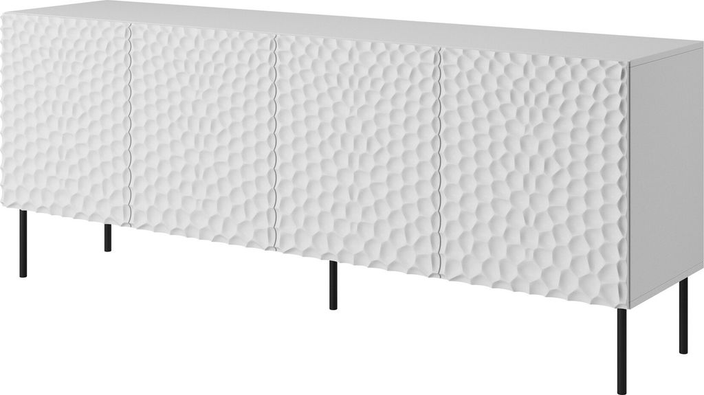 Furniture24 Kommode Hole Sideboard 190 cm 4 türiger Wohnzimmerschrank Schrank Weiß