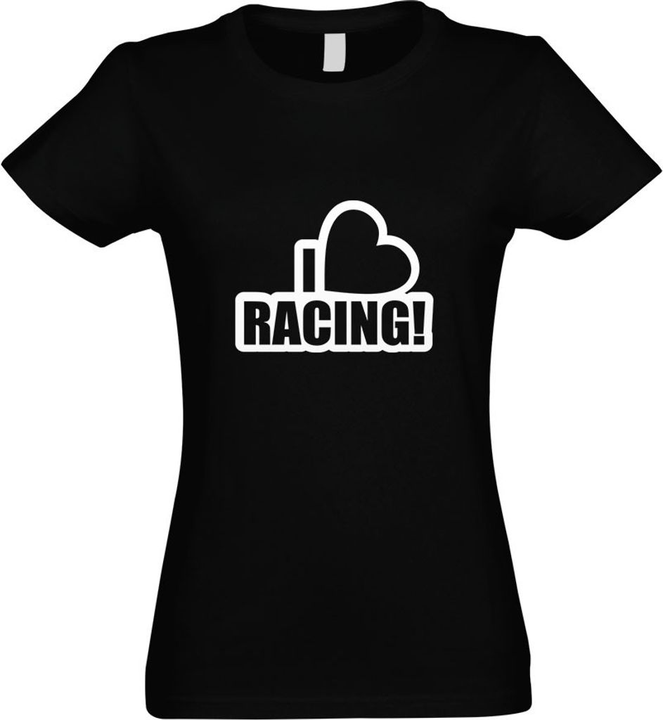Kiwistar - T-Shirt tailliert - Damen - schwarz - I Love Racing - mit Motiv Bedruckt - Funshirt Design - Sport - Freizeit - Damen - L
