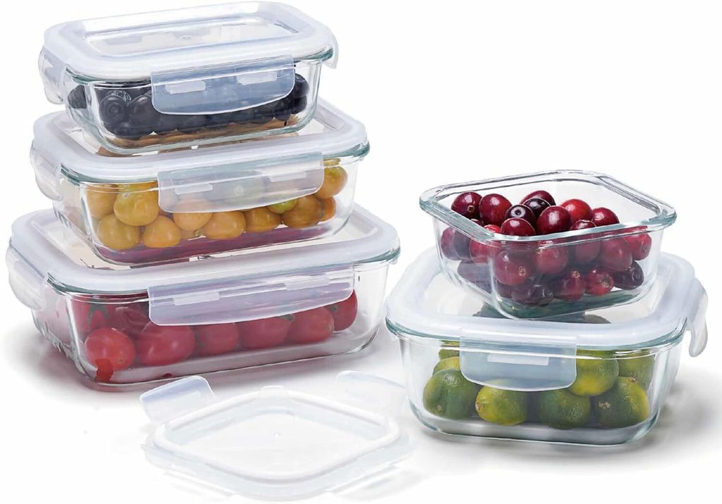 Lacers PurpleLine Frischhaltedosen GLAS 10-Teiliges Set mit Deckeln - 320ml, 370ml, 640ml, 800ml, 1050ml Aufbewahrungsboxen | Glasbehälter Küche