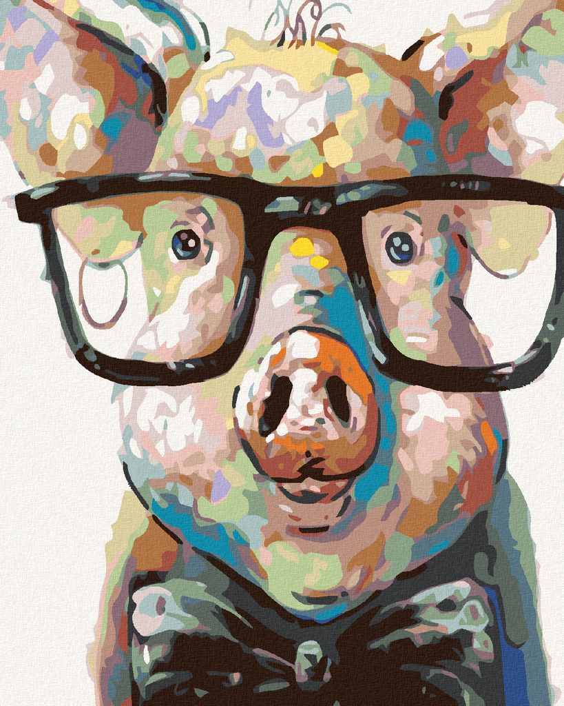 Diamondi - Diamond painting - SCHWEINCHEN MIT BRILLE, 40X50 cm, mit Keilrahmen (bereits gespannt)