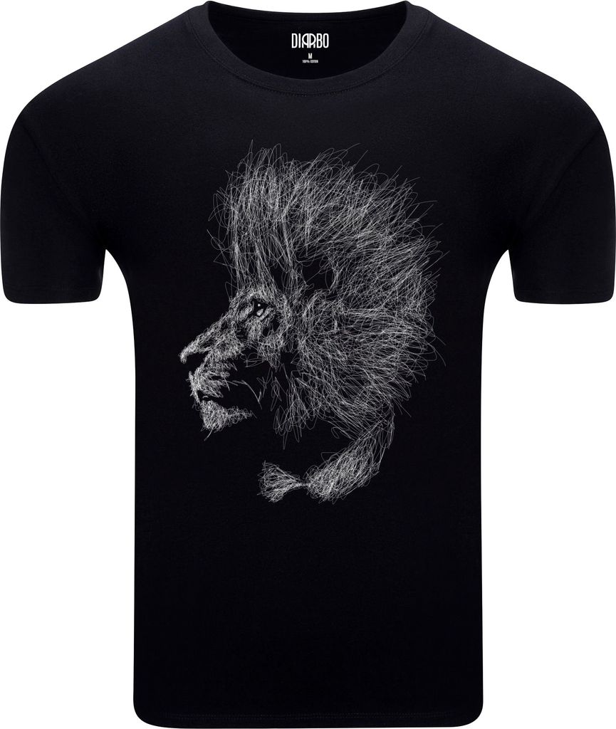 Diarbo Herren T-Shirt mit Tierliebhaber Druck Skizze eines Löwenmähne Schwarz Gr.XXL