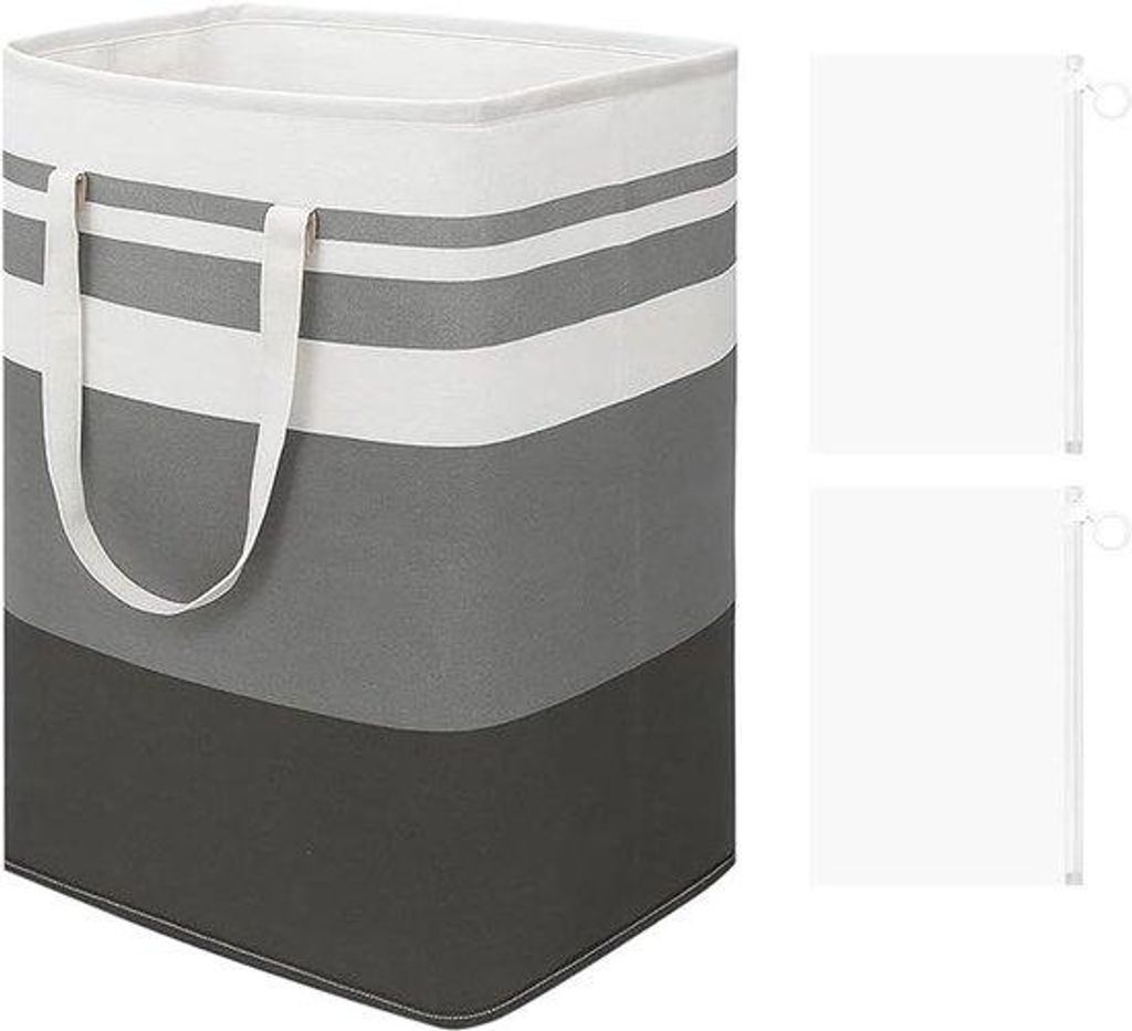 Opvouwbare Waschmaschinensack mit Aufbewahrungsbeuteln - 75 Liter Fassungsvermögen - Grau-Weiß Design