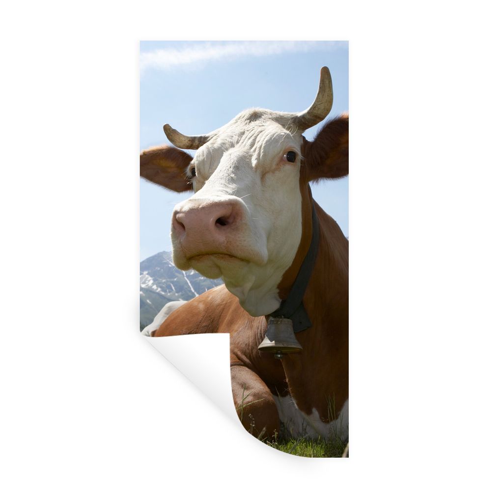 MuchoWow Wandtattoo Wandsticker Wandaufkleber Kuh - Berg - Glocke - Landwirt 40x80 cm Selbstklebend und Repositionierbar - Repositionierbar - Was...