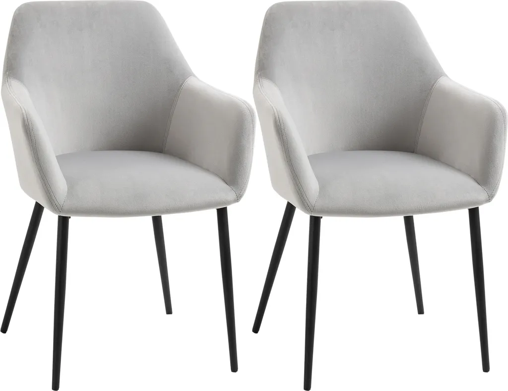Chaise de Cuisine Rembourrée Grise en Velours Lot de 2 Design Moderne