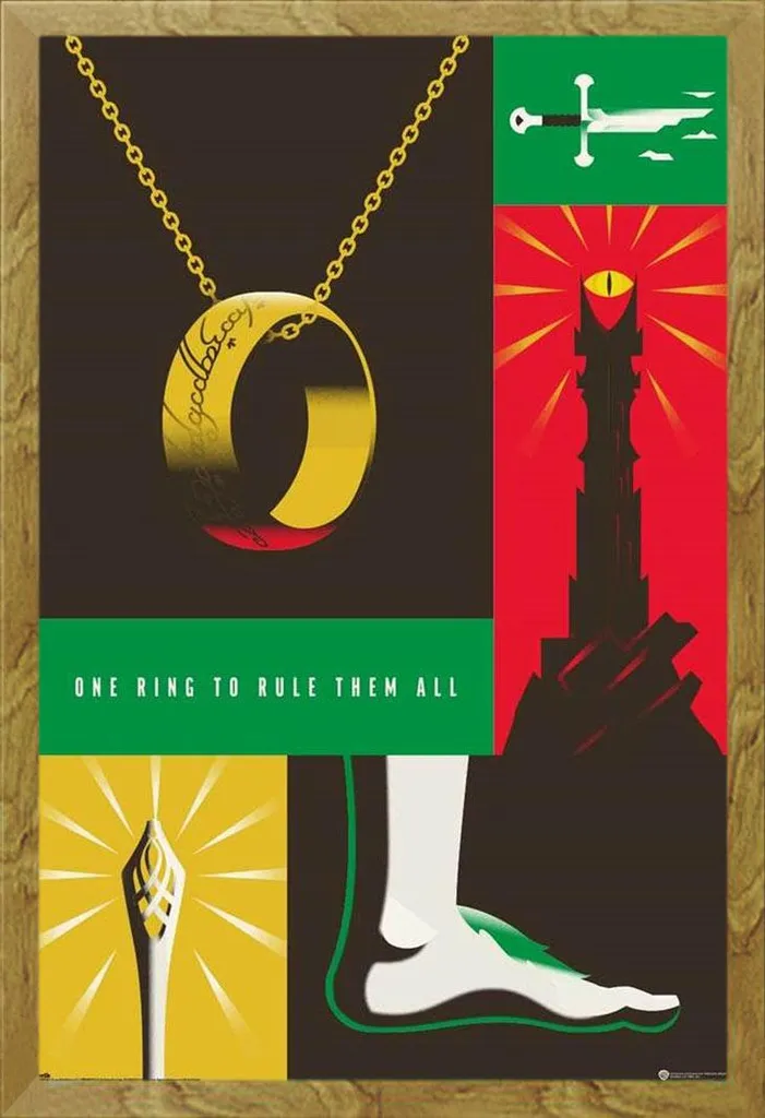 Poster 100 Anni Warner Bros Il Signore degli Anelli con Cornice Shinsuke