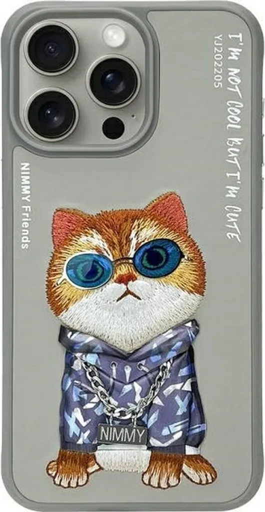 Idea Regalo Cover iPhone 15 Pro Nimmy - Gatto con Occhiali 3D Grigio
