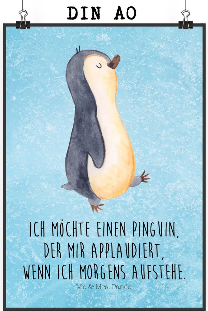 Mr. & Mrs. Panda Bild Pinguin marschieren DIN A0 - Eisblau - Geschenk, Pinguine, Bruder, Spazieren, Familie, Unausgeschlafen, wanddeko, typografie ...