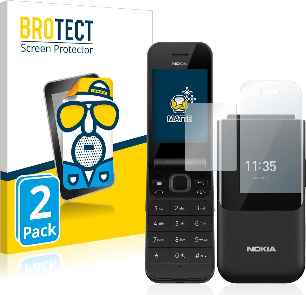 2x BROTECT Schutzfolie für Nokia 2720 Flip Displayschutz Displayschutzfolie Folie Matt Entspiegelungsfolie