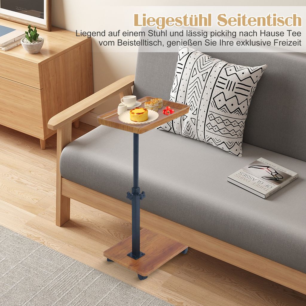 Beistelltisch mit Rollen Höhenverstellbar (45-80cm) Holz