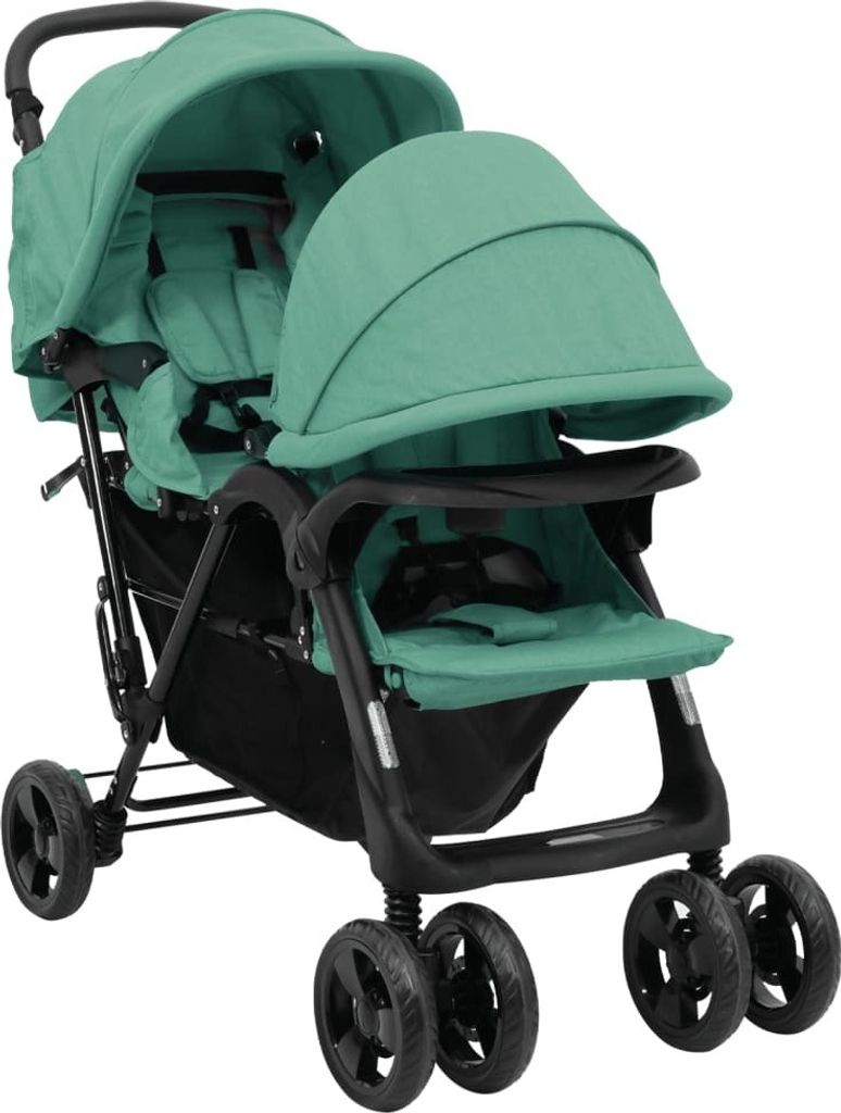 Maison Exclusive - Tandem-Zwillingskinderwagen Grün Stahl
