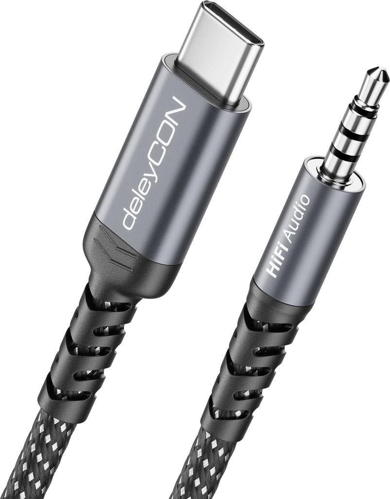deleyCON 0,5m USB-C auf 3,5mm Audio Kabel Adapter - USB Typ-C Stecker zu Klinke Stecker - für Kopfhörer, Lautsprecher, HiFi - für iPhone 17 16 1...