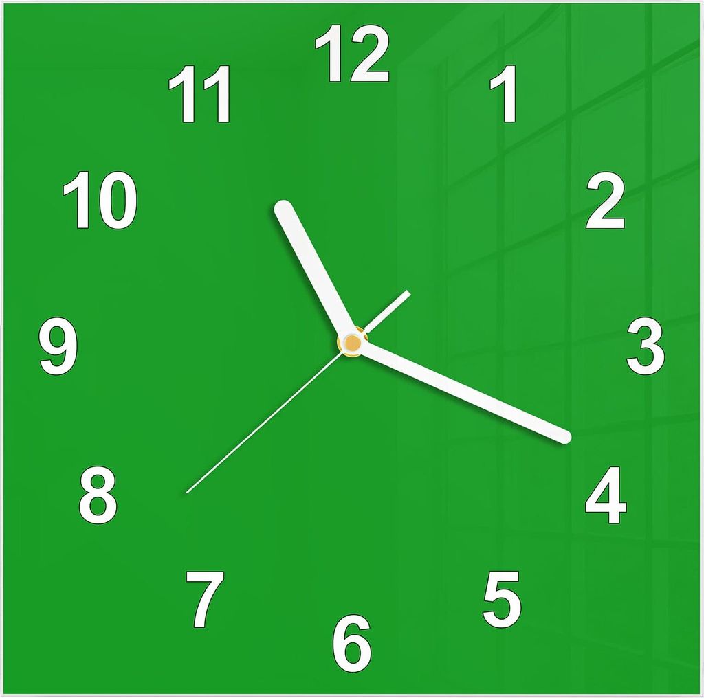Wanduhr aus Glas mit Motiv Grasgrüner Hintergrund- 30 x 30 cm - inkl. Aufhängesystem