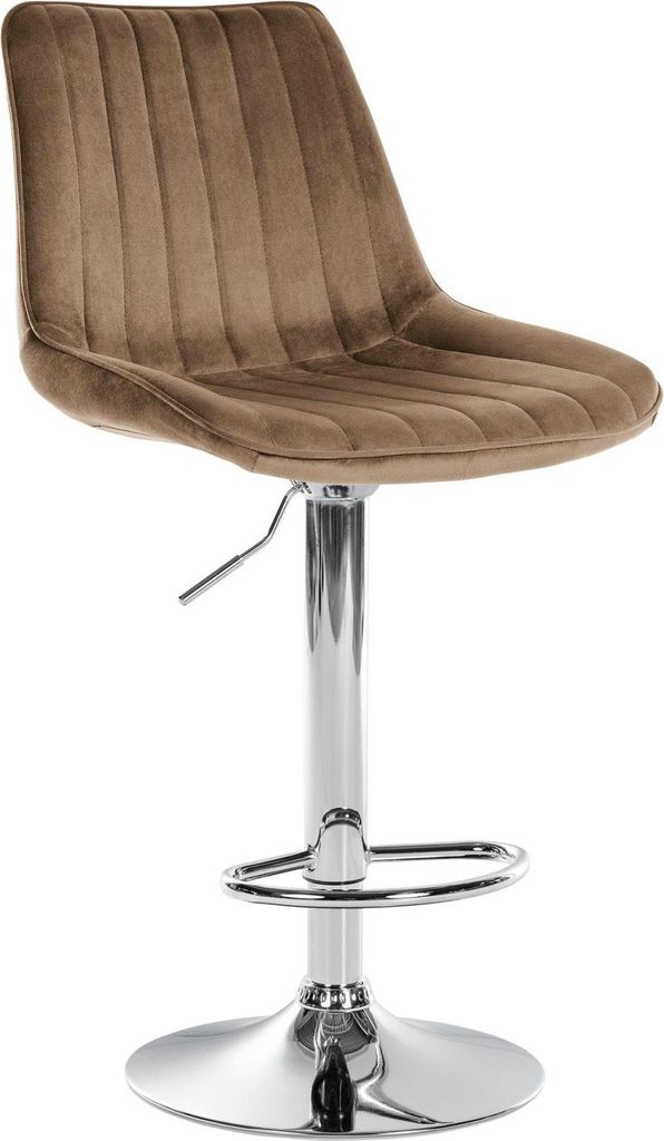 Moderner Barstuhl SAMT – Samt, ergonomischer Komfort, 360° drehbar | Farbe: Braun | Grundfarbe: Chrom