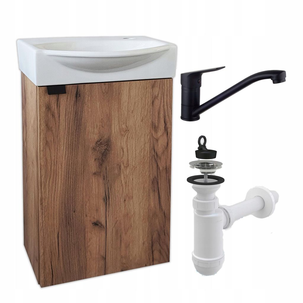 Stamar | Badezimmerschrank, mit Waschbecken, 40 cm, Dreharmatur, Siphon