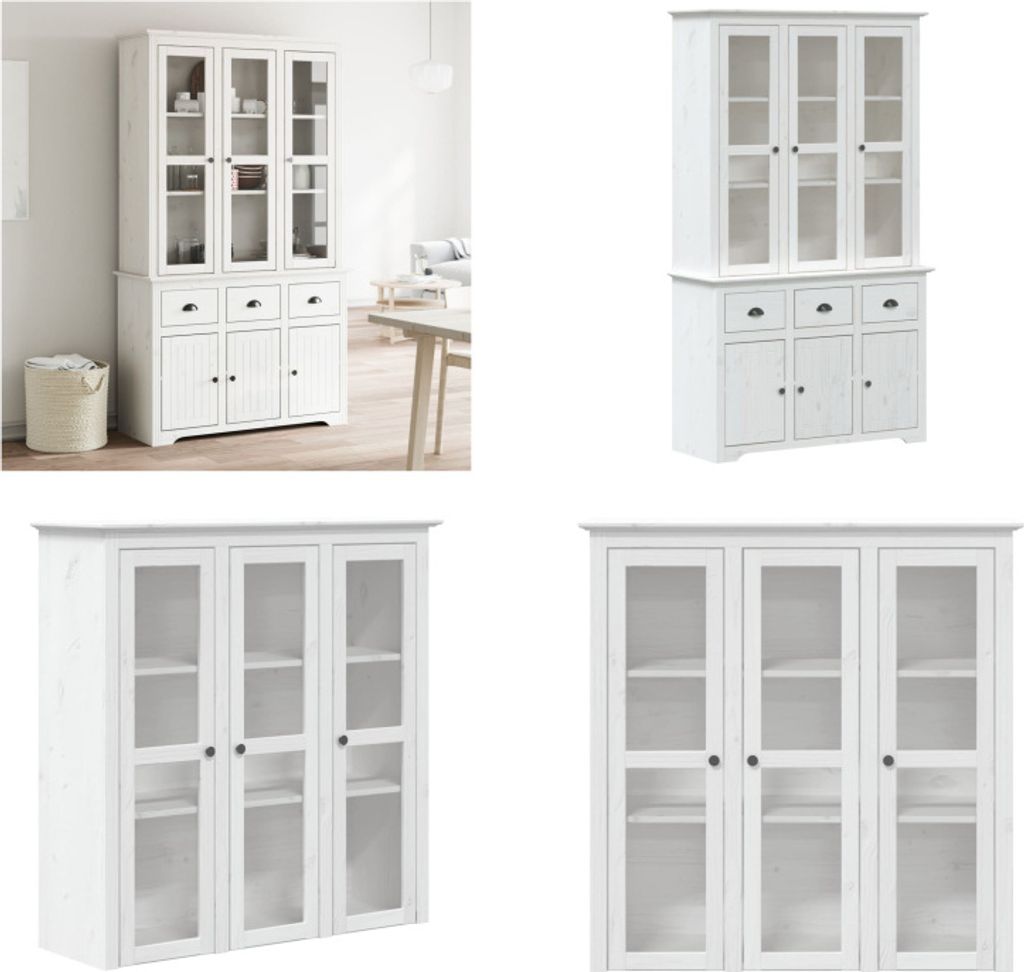 vidaXL Highboard BODO Weiß 115,5x43x200,5 cm Massivholz Kiefer - Highboard - Highboards - Sideboard - Schrank