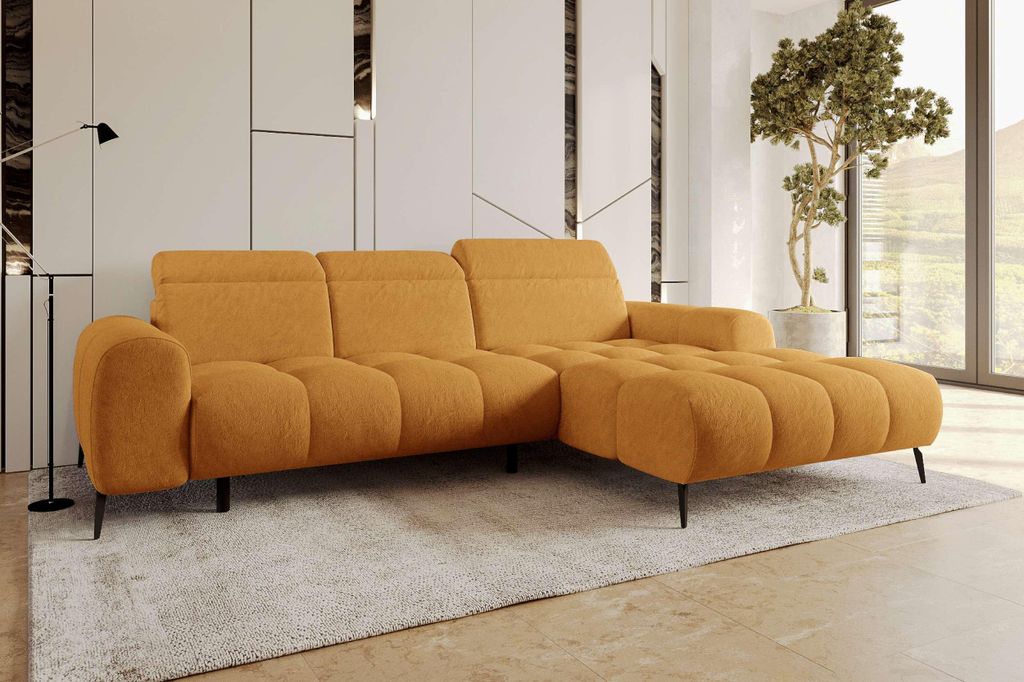 99rooms Milano Ecksofa Chenille APHRODITE Gold Rechts mit Sitztiefenverstellung