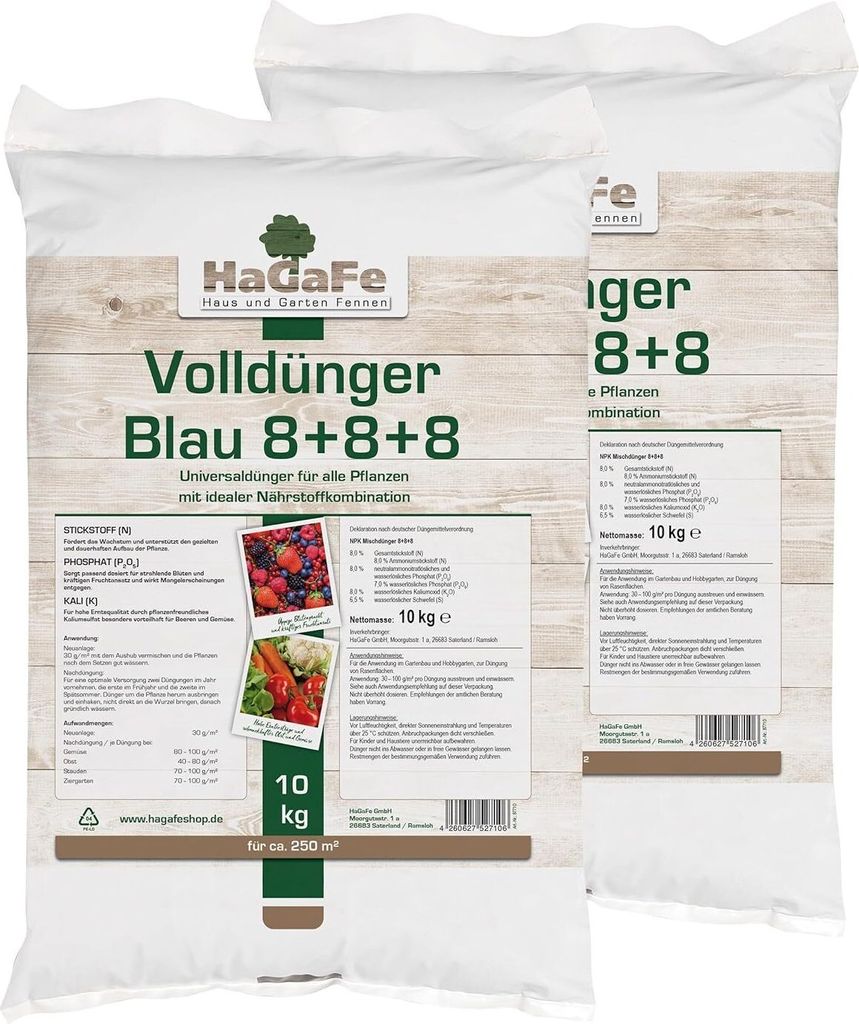 HaGaFe Volldünger Blau, 2 x 10kg, Blaukorn, Produktbild 