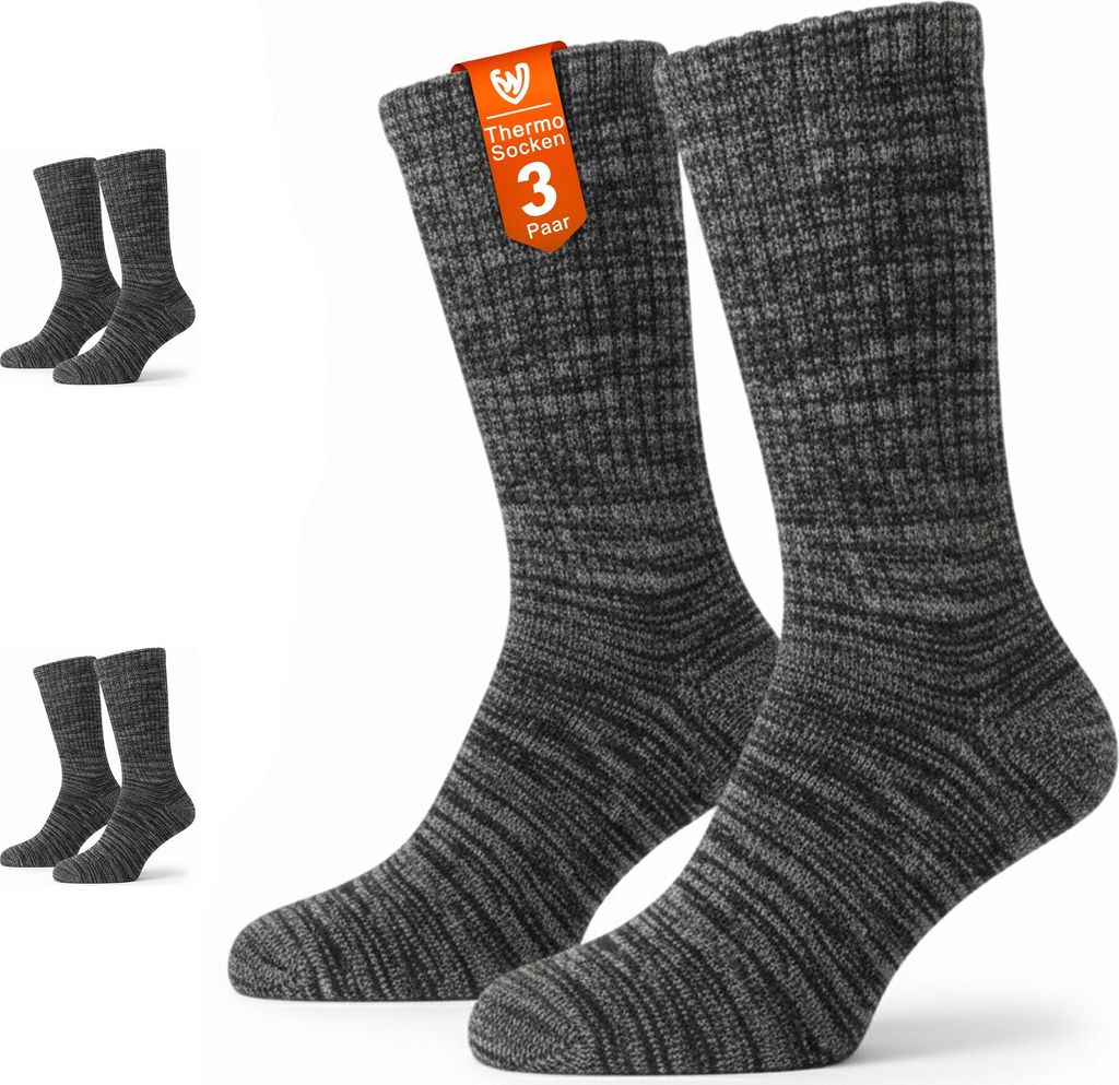 Winter-Thermosocken 2.0 TOG mit Vollterry – Extra warm & bequem - 3er Pack, Farbe:Grau, Größe:39-42