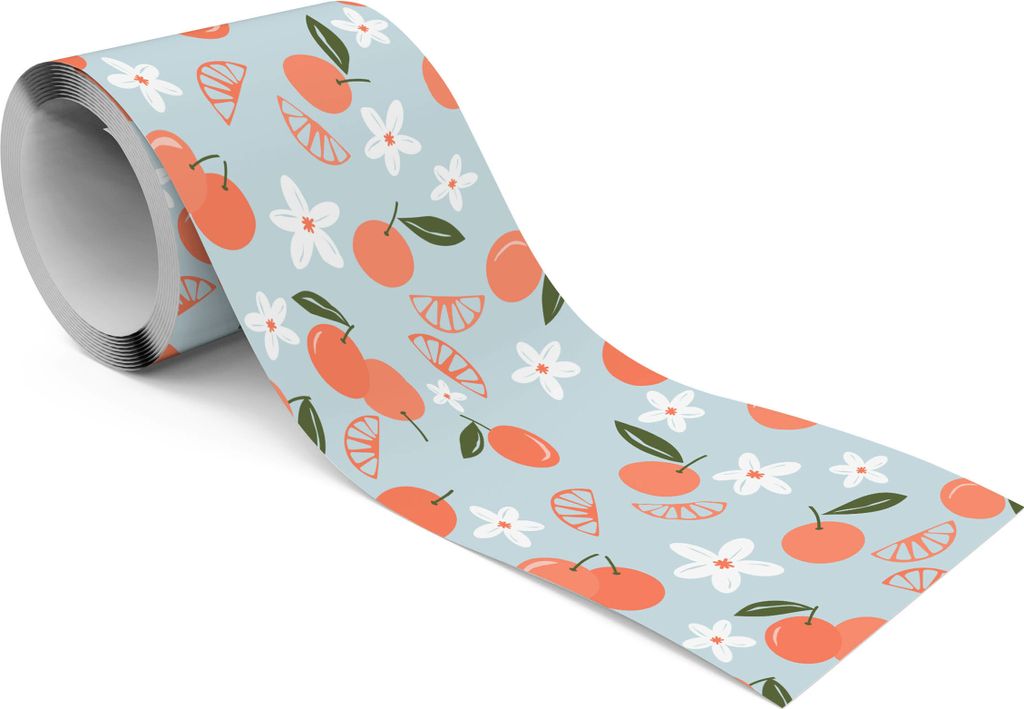 Muralo Selbstklebende Bordüre Tapetenbordüre ORANGEN Blumen Blätter für Küche Esszimmer