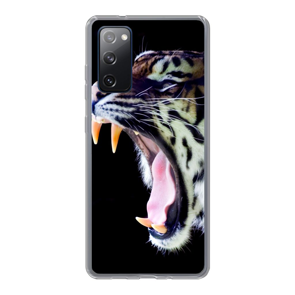 MuchoWow Handyhülle Schutzhülle Hülle für Samsung Galaxy S20 FE Brüllender Tiger auf schwarzem Hintergrund Silikon Softcase Handy Hülle