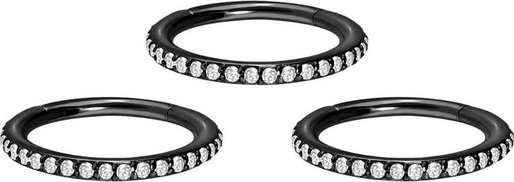 Ohrpiercing, Nasenpiercing, Septum Piercing SET Chirurgenstahl Segmentring Clicker EINGEFASSTE KRISTALLE ++Neues Design++ Schwarz Innendurchmesser:...