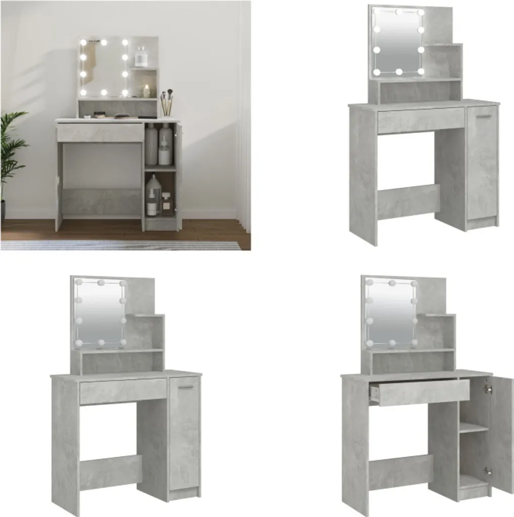 vidaXL Tavolo da toilette con LED grigio cemento 86,5x35x136 cm - Tavolo da toilette - Tavolo da trucco - Tavolo cosmetico - Tavolo da toilette