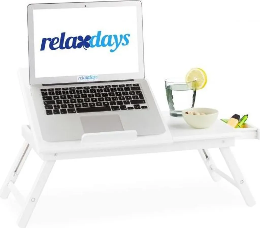 Bureau de lit blanc en bambou pour ordinateur portable : confort et télétravail