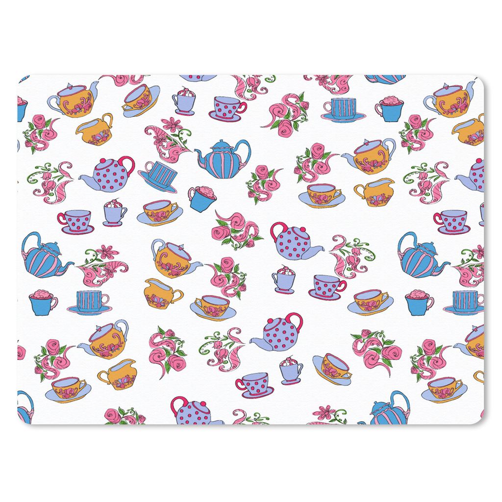 MuchoWow Mauspad Mousepad Muster - Tee - Rosen - Teekanne 23x19 cm - Mousepads - Maus Mat - Pad - Mausunterlage - Schreibtischunterlage - Mauspad