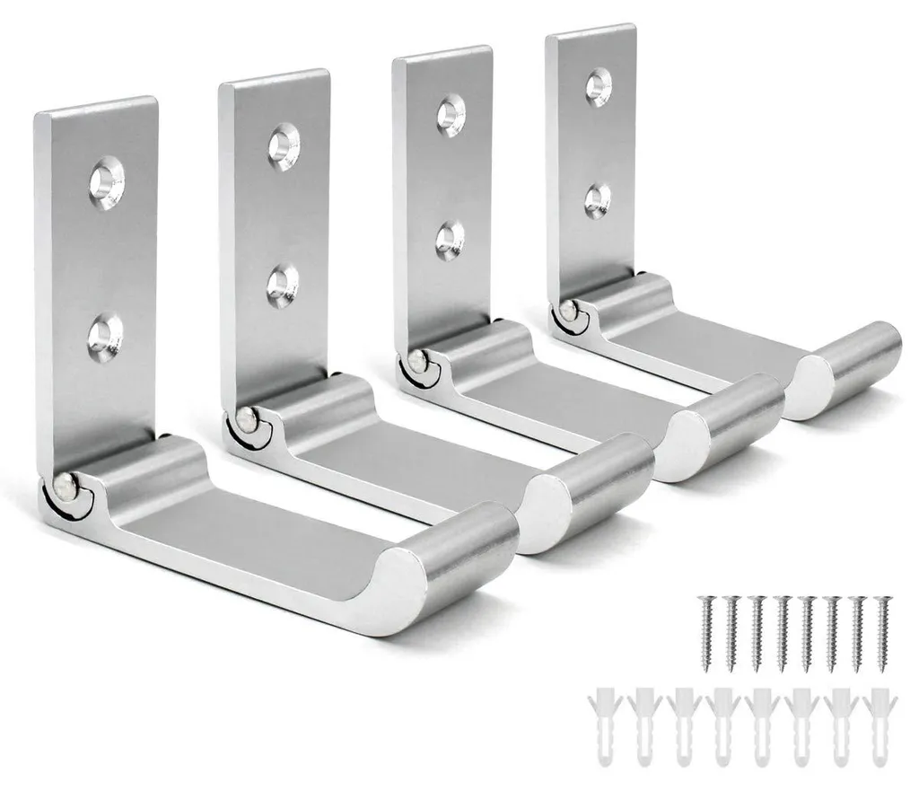 4 Crochets muraux pliables en aluminium argent, support mural robuste