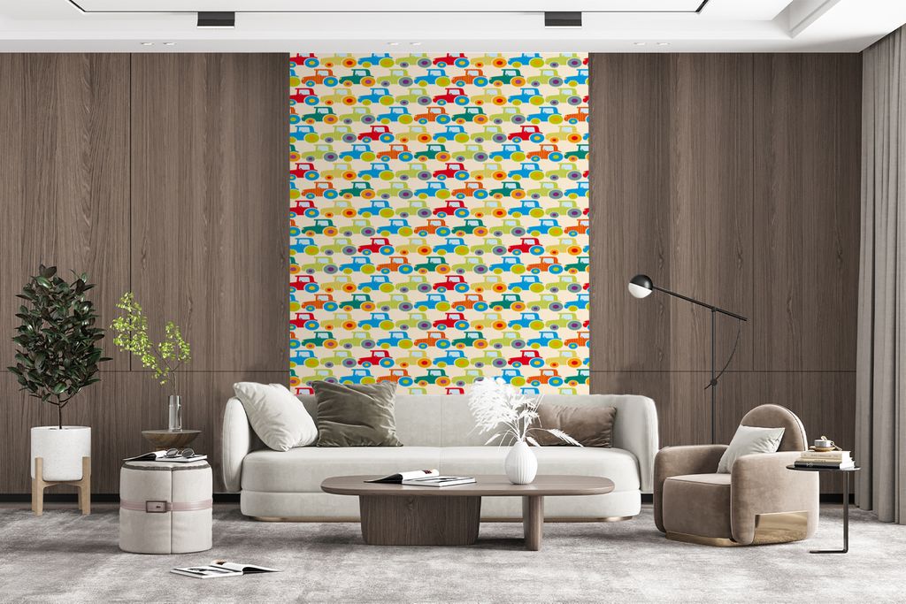 MuchoWow Fototapete für Wohnzimmer oder Schlafzimmer Wandtapete Vinyl Motivtapete Muster - Traktor - Farben - Jungen - Kinder - Kinder - 195x300...