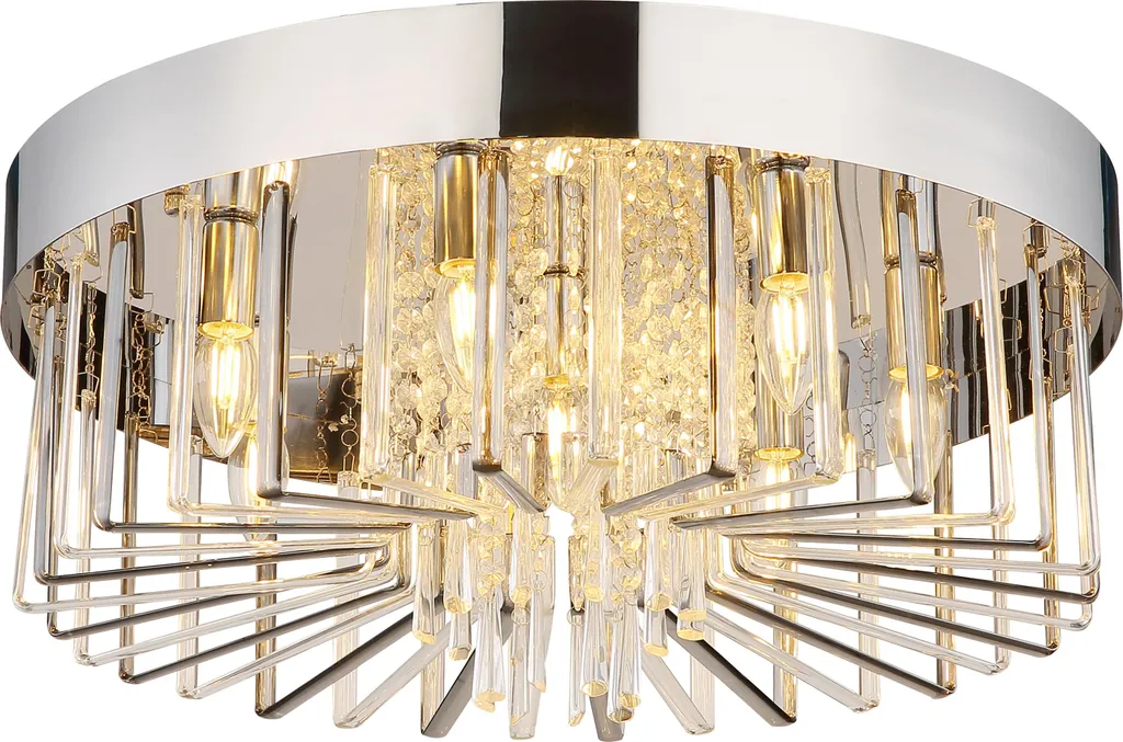 Plafonnier 8 Flammes Cristal Fumé et Chrome - Éclairage Chic D 60 cm