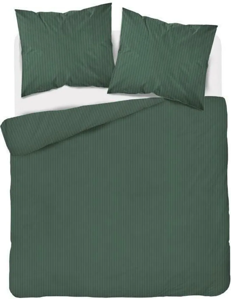 Linge de lit damassé 160x200 pur coton olive à rayures monochromes 1cm