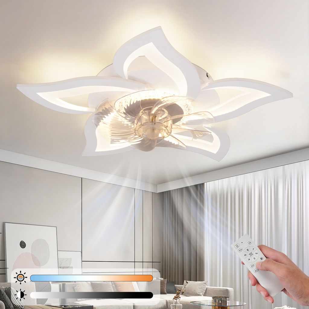 ZMH LED Deckenventilator Mit Beleuchtung Modern Deckenleuchte mit Ventilator Leise 48W Fernbedienung Dimmbar 3 Farbtemperatur 6-Gang Timer Weiß Ve...