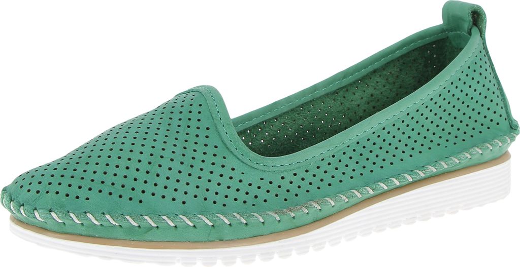 Andrea Conti Damen Slipper Leder klassische Form mit luftigen Löchern 0021714, Größe:42 EU, Farbe:Grün