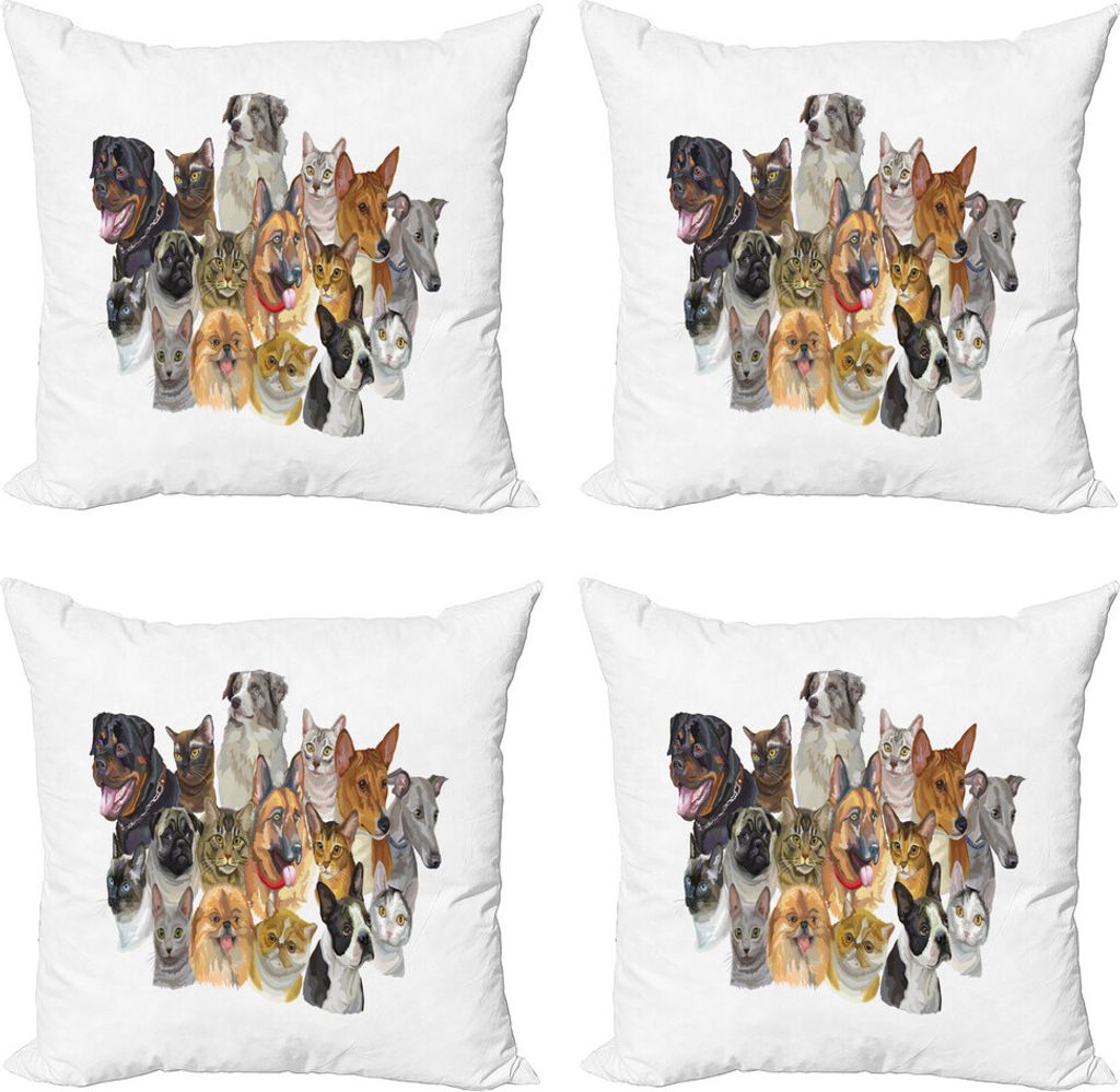 ABAKUHAUS Haustier Liebhaber Kissenbezug Set (4 Stück), Haustiere, Moderner Doppelseitiger Digitaldruck, 40 cm x 40 cm, Mehrfarbig