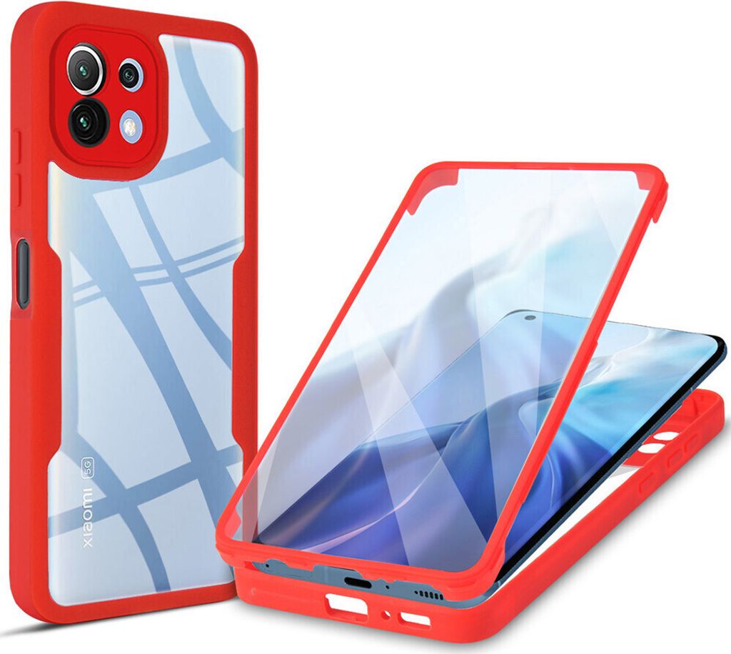 Xiaomi Mi 11 Lite Schutzhülle, Eingebautem Displayschutz 360 Grad Komplettschutz Handyhülle für Xiaomi Mi 11 Lite Rot