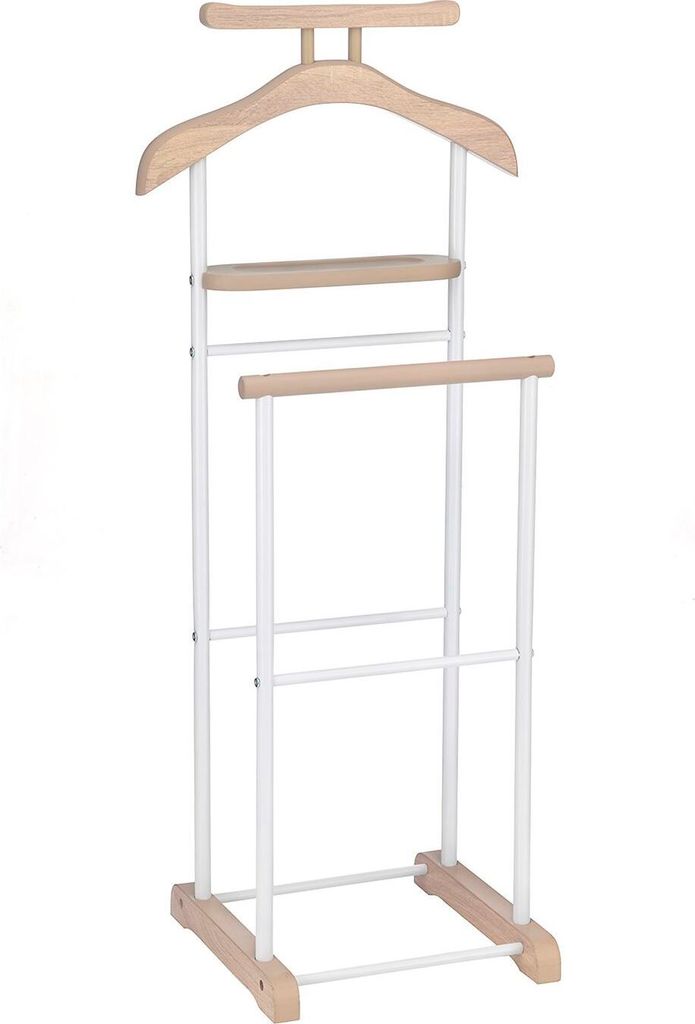 Herrendiener MEDINA, Sonoma Eiche/Weiß - Kleiderständer mit Hosenbügel und Sakkohalter, Stummer Diener mit Ablage für Schmuck oder Uhren, Kleid...