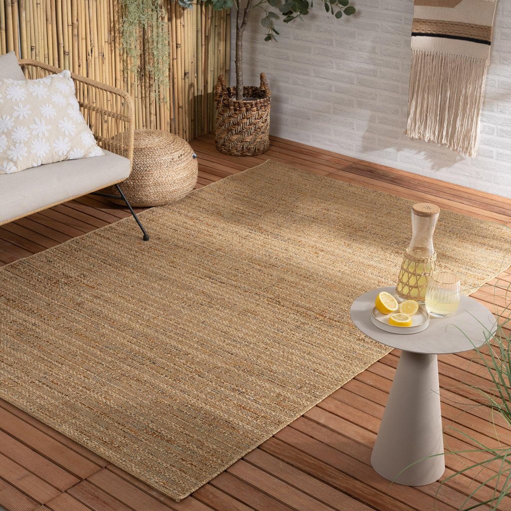 Volero - Outdoor Jute Teppich - Daisy Lines Bunt - 120x170 cm - Wohnzimmer, Esszimmer, Balkon, Garten, Terrasse, Wintergarten - Boho