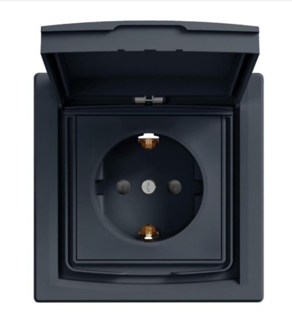 Prise SCHUKO IP44 simple avec cadre, anthracite Schneider Image du produit 