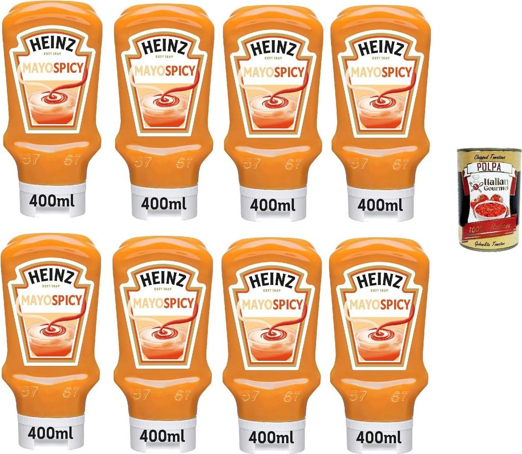 Mayo Spicy, Veganer Mayonnaise mit Sriracha -Geschmack, Cremig mit würziger Wendung, 10 Flasche von 400ml + Italian Gourmet polpa 400g