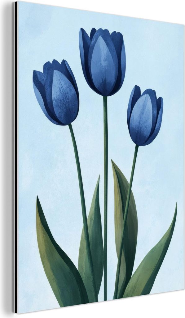 MuchoWow Wanddekoration Metall Metallbild Wandkunst 90x120 cm Tulpen - Blau - Blätter MuchoWow Aluminium Gemälde - Industrial