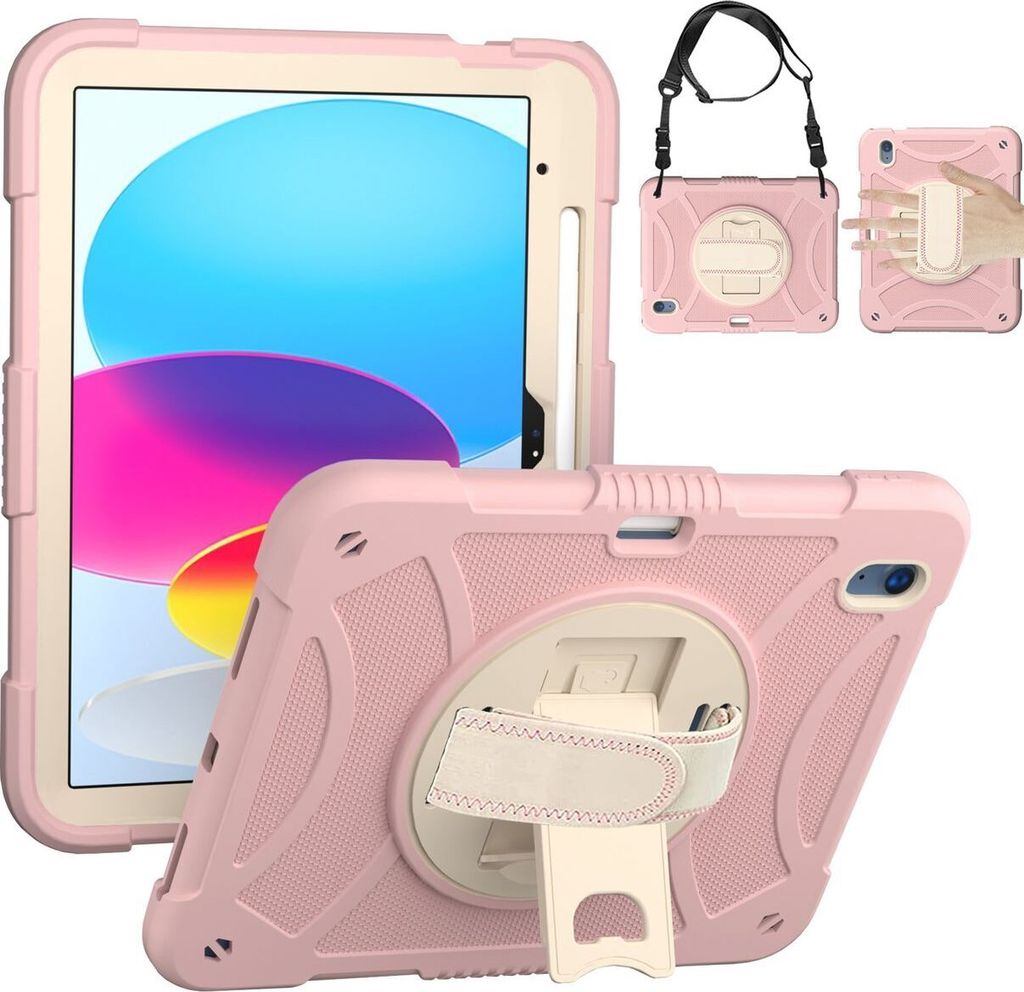 Mobigear SureGrip iPad 11 (2025) Hülle Kunststoff,Silikon Backcover + Stifthalter + Schulterträger + Ständer - Pink