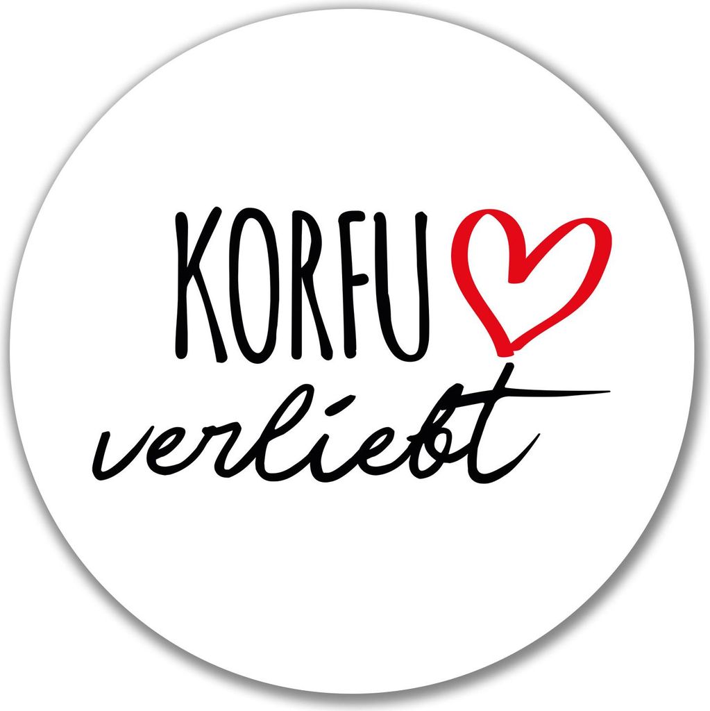 Huuraa Aufkleber Korfu verliebt 10cm rund Sticker Geschenkidee