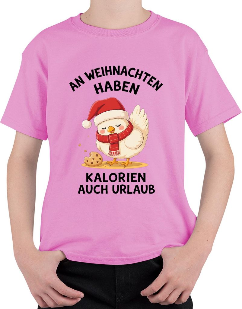 An Weihnachten haben Kalorien auch Urlaub Küken Keks lustig süß Uni Kinder T-Shirt, Pink, 128