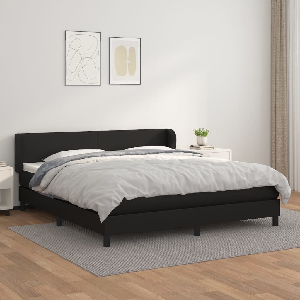 The Living Store Boxspringbett mit Matratze Schwarz 160x200 cm Kunstleder
