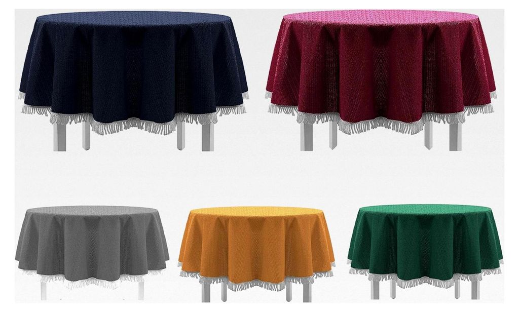 Tischdecke für Gartentische einfarbig mit Fransen in verschiedenen Größen, Formen und Farben (Bordeaux Rund D: 130 cm)