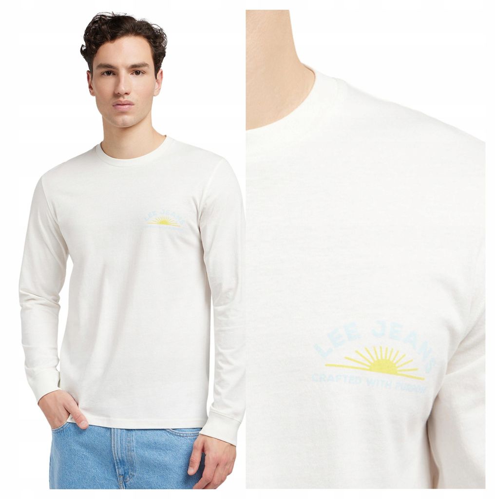 Lee | Herren-T-Shirt LS Tee Ecru Weiß Langarm Baumwolle M