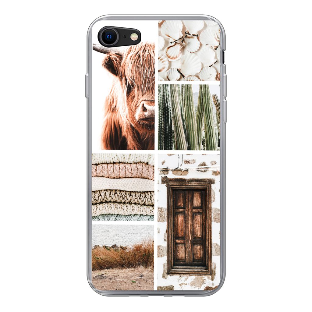 MuchoWow Handyhülle Schutzhülle Hülle für iPhone SE 2022 Schottischer Highlander - Collage - Kaktus Silikon Softcase Handy Hülle - Schutzhülle