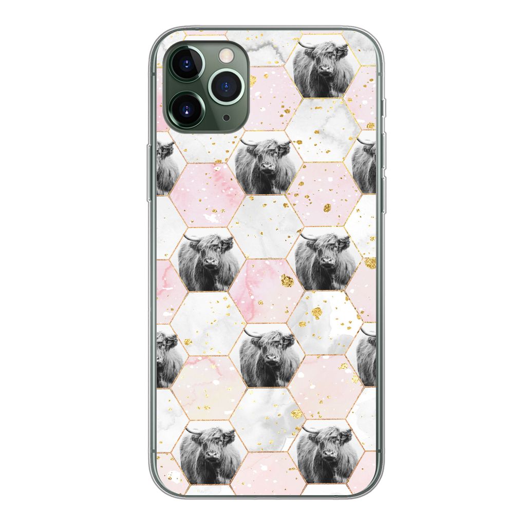 MuchoWow Handyhülle Schutzhülle Hülle für iPhone 11 Pro Max Schottischer Highlander - Muster - Gold Silikon Softcase Handy Hülle - Schutz