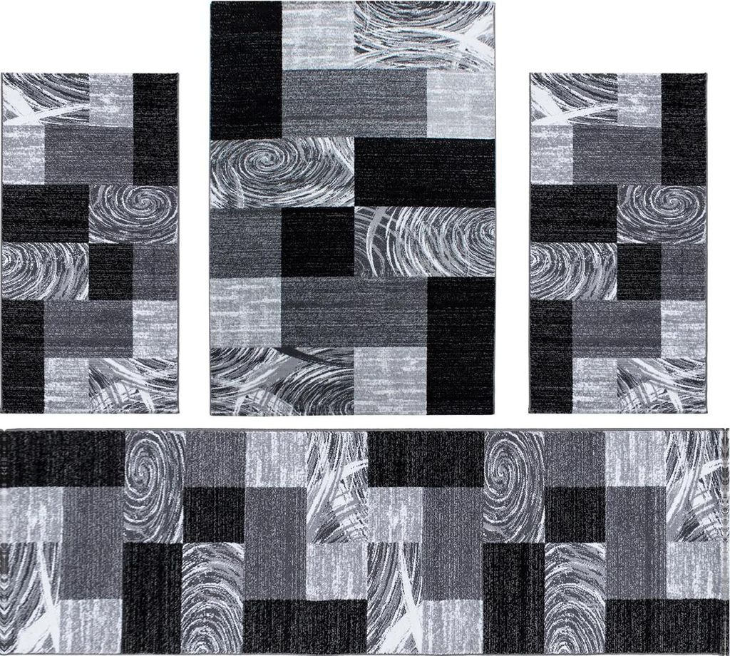 Villa Möbel Pararo Teppich-Set Schwarz - 4-teiliges Set für Ihr Zuhause, Grösse:1 x 160x230 cm + 2 x 80x150 cm + 1 x 80x300 cm